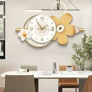 新款 時鐘掛鐘 客廳時鐘 掛畫壁鐘 靜音時鐘 奶油風餐廳裝飾掛鐘 花卉北歐風創意時鐘 造型掛鐘