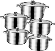 Pitycbo 5 Pieces Kitchen Induction Pot Set with Nonstick Soup Pots for Home Use, Argent Handle