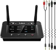 1Mii B03 Bluetooth 5.3 Transmitter Receiver for TV Home Stereo, Long Range Bluetooth Audio Adapter for 2 Wireless Headphones, aptX Adaptive/Low Latency/HD, Soundbar PassThrough, Optical AUX - Black