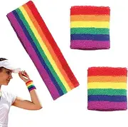 Furtryvl Wrist Sweatband Headbands | Rainbow Striped Wrist Bands Set | Moisture Wicking Sweat Absorbing Head Band, Breathable Athletic Sweat Bands for Running Workout, Sports, Gym