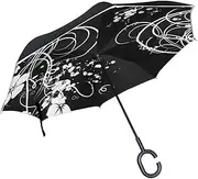 Double Layer Inverted Umbrella Cars Reverse Umbrella Flower Black White Swirls Windproof UV Proof Travel Outdoor Umbrella