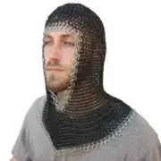 Medieval Butted Black & Zinc Chainmail Hood/Coif Chain Mail LARP SCA