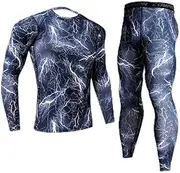 [RICHOLV] Winter Men's Thermal Underwear Rashgard Long Sleeve Fitness Tights Sportswear Compression Elastic Track and Field Clothing Purple M