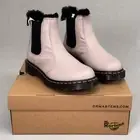 DR MARTENS Leonore Faux Fur-Lined Virgina Leather Boots SZ 9 Vintage Taupe