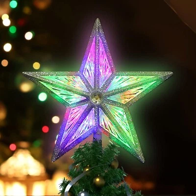 8" 10LED Christmas Star Tree Topper, 3D Golden Glitter Decorations(Multicolor)