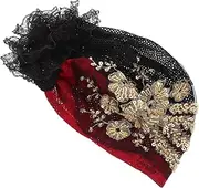 WOONEKY Fashionable Women's Beanie Cap Bead Flower Headwrap Hair Turban Comfortable Adult Cap for Style