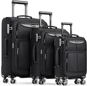 [SHOWKOO] Luggage Sets 3 Piece Softside Expandable Lightweight & Durable Suitcase Sets Double Spinner Wheels TSA Approved Lock (20in/24in/28in)