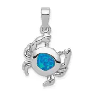 Sterling Silver Rhodium-Plated Blue Inlay Created Opal Crab Pendant