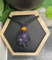 30" Braided Black Cord Necklace & Natural Stone Chakra Amethyst New B3717