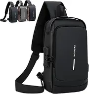 [Generic] New Carbon Fiber Streamline Anti-Theft Sling Bag, USB Charging Sport Sling, Waterproof Shoulder Backpack, for Travel Gym Sports