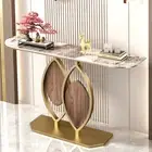 Glossy Sintered Stone Console Table 120CM Large Hallway Console Tables Leaf Base