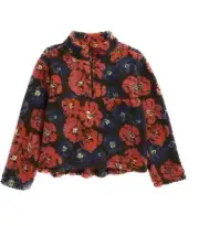 TREASURE & BOND Red Blue Floral Print Fleece Teddy Bear Half-Zip Sweater L 10-12