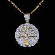 Life Tree Pendant 1.20Ct Round Cut Lab Created Diamond 14k Yellow Gold Plated