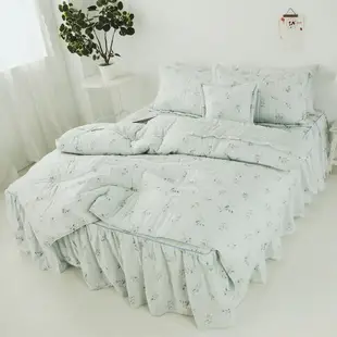 MIT 精梳純棉-五件式床罩組/雙人、加大【安妮-青】 絲薇諾