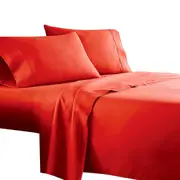 Red 1000TC 4PCS Single/KS/Double/Queen/King Bed Flat Fitted Sheet Set Pillowcase