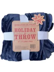 Berkshire Blanket Holiday Throw Solid Navy Blue Super Soft 55 in X 70 in