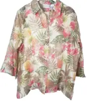 Alfred Dunner Blouse Women’s 12 Two Piece Tan Pineapple Tropical Print NWT