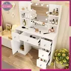 Vanity Table Dressing Table Stool Set Makeup Mirror Desk LED 10 Bulbs White
