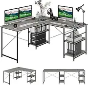 Giantex L-Shaped Desk with Storage Shelves, 242cm Wooden Corner Desk, Large Computer Gaming PC Desk, Home Workstation, Writing Table Study Desk for Bedroom Study (Grey)