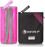 VENTURE 4TH Quick Dry Microfiber Towel - Odor Resistant, High Performance Towels for Gym, Camping, Travel, Yoga and Beach (Pink-Gray Extra Large) - Includes Tear Resistant Bag