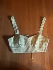 Topshop Chartreuse and White Gingham Corset Back Crop Top, Size 6, NWT