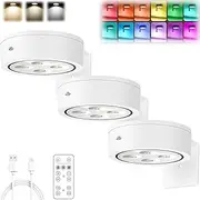 Topveden Picture Lights for Wall, LED Art Display Light Battery Powered Magnetic Painting Light with Remote Control Wireless Home Wall Decorative Lights, 3 Color Temps&12 RGB Dimmable (3pcs-White)