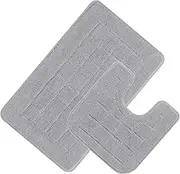 HEBE Bath Rug Set 2 Piece Grey Non Slip Bathroom Contour Rug Combo Microfiber Bath Shower Mat and U-Shaped Toilet Rug Machine Washable(21x34+20x20)