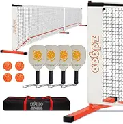 Pickleball Set With 4 Paddles and Net | Portable Regulation Size Net, 4 Paddles, 4 Outdoor Balls (40 Holes) and Carry Bag for Backyard