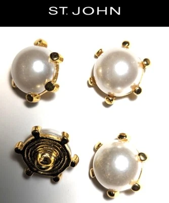 St John Knits Gold Tone Spoke White Faux Pearl Buttons