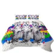 Grey Kittens Rainbow Colorful Music Notes Dance Coverlet