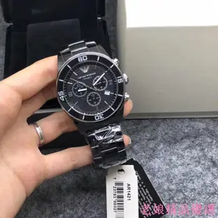 EMPORIO ARMANI 亞曼尼 陶瓷轉盤-霸氣三眼石英男錶 ar1421