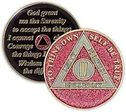 4 Year Sobriety Coin | Glitter Triplate AA Chip Recovery Anniversary Token (Pink)
