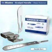 Surgical Dental 100 PCS Sterile Blades #21 + Scalpel Handle #4 + Blade Remover
