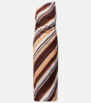 [Faithfull] Faithfull Marga striped one-shoulder linen maxi dress AU 12 brown