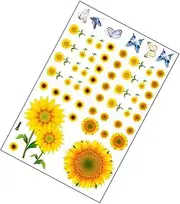 CIMAXIC Elegant Sunflower Wall Decal 4 Sheets Reusable Removable Sticker for Home