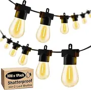 Roccar Festoon Lights Outdoor 30M, 1Pack String Lights with 30+2 S14 LED Bulbs, Waterproof and Shatterproof Plug-in Outdoor Light，2700K Warm White Fairy Light for Party, Garden, Yard