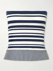 [Faithfull] Faithfull - Citara Strapless Striped Cotton-blend Top - Navy - large large Blue