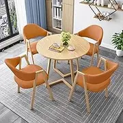 YVYKFZD Round Dining Table Set, Small Office Reception Room Club Table and Chair Set, Simple Conference Table, Conference Room Table for 4 Negotiation Table Save Space(Orange)