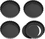 Set Of 4 Moulds Mini Quiche Tin With Loose Base, 12 Cm Small Tart Mould, Non-stick Coating Baking Moulds With Removable Base (black)