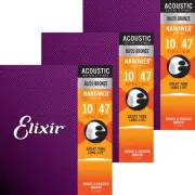 Elixir Acoustic Guitar Strings NANOWEB 80/20 Bronze Extra Light .010-.047 #11002