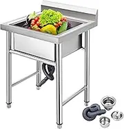 VEVOR Handmade Sink Non-Magnetic Stainless Steel Kitchen Sink Hand Made 1 Compartment 44.4 x 41.9 x 25.4 cm Capacity Huge Tub Sink for Farmhouse Cafe Shop Hospital