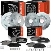 A-Premium Front and Rear Drilled and Slotted Disc Brake Rotors + Ceramic Pads Kit Compatible with Mitsubishi and Dodge Models - Lancer 2008-2016, Caliber 2007-2012, 12-PC Set