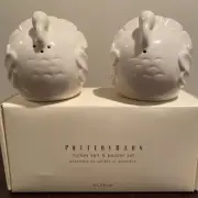 Pottery Barn Turkey Salt & Pepper Shakers White Thanksgiving Holiday New In Box