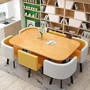 Mid Century Modern 7 Piece Dining Table Set for 6 Bar Table Set with Chairs for Dining Room Kitchen Restaurant and Living Room Small Size (90x150cm)
