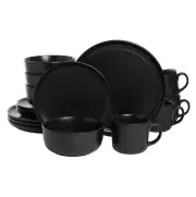 16 Piece Kitchen Stoneware Dinnerware Set Double Line Modern Durable Matte Black