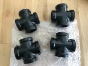 Lot of 4 GeilSpace 3/4" Cross Black Iron Pipe Fittings Vintage DIY Industrial