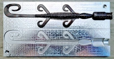 Aluminum fishing soft bait mold - 8" x 2 cavities ribbed lizard mold