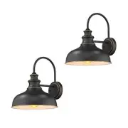 Farmhouse Barn Light Fixture, Gooseneck Wall Sconce 2 Pack in Finish, Black
