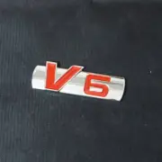 1x Chrome Red V6 Silver Metal Badge Decal Sticker Emblem Engine Turbo Sports 4WD