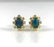 Gold Opal Stud Earrings Genuine Australian Oval 6x4mm Opals, 925 Sterling Silver